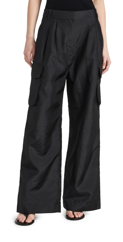Tibi Crispy Nylon Pleated Cargo Pant Black