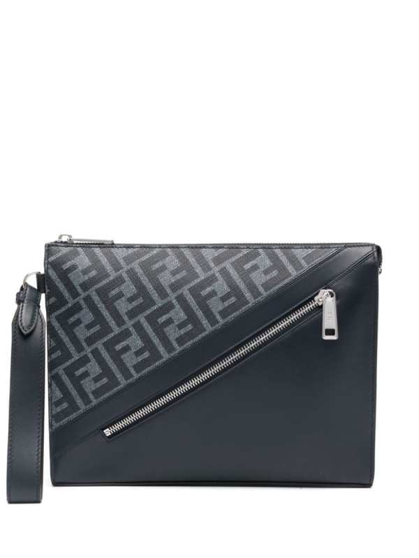 Diagonal leather clutch bag