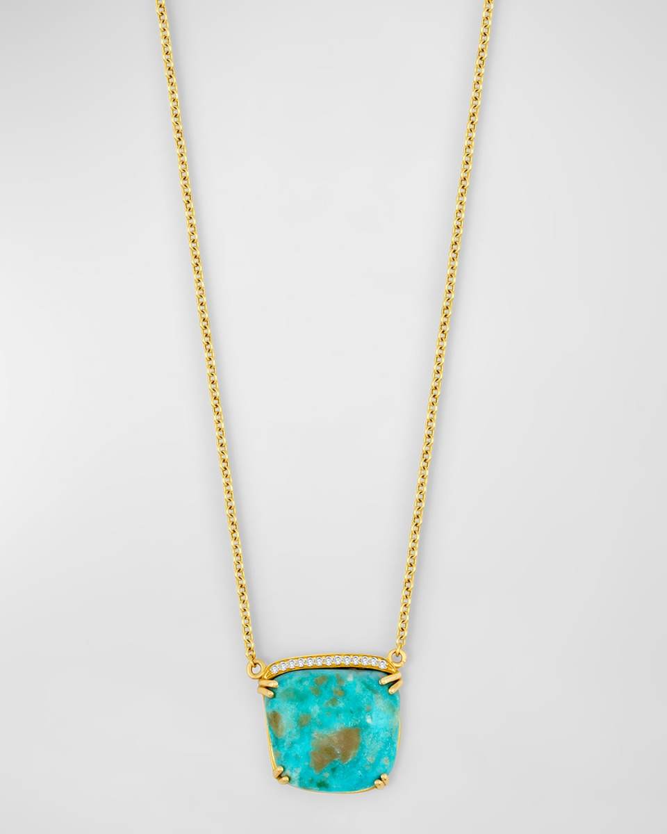 18K Yellow Gold Mona Lisa Turquoise Necklace with Diamonds