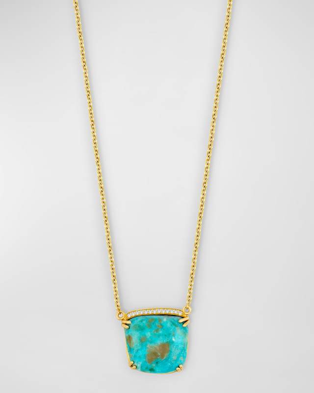 18K Yellow Gold Mona Lisa Turquoise Necklace with Diamonds