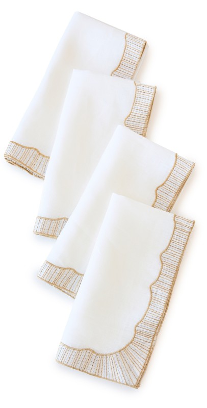 Kim Seybert Frame Napkin Set of 4 White/Gold/Silver