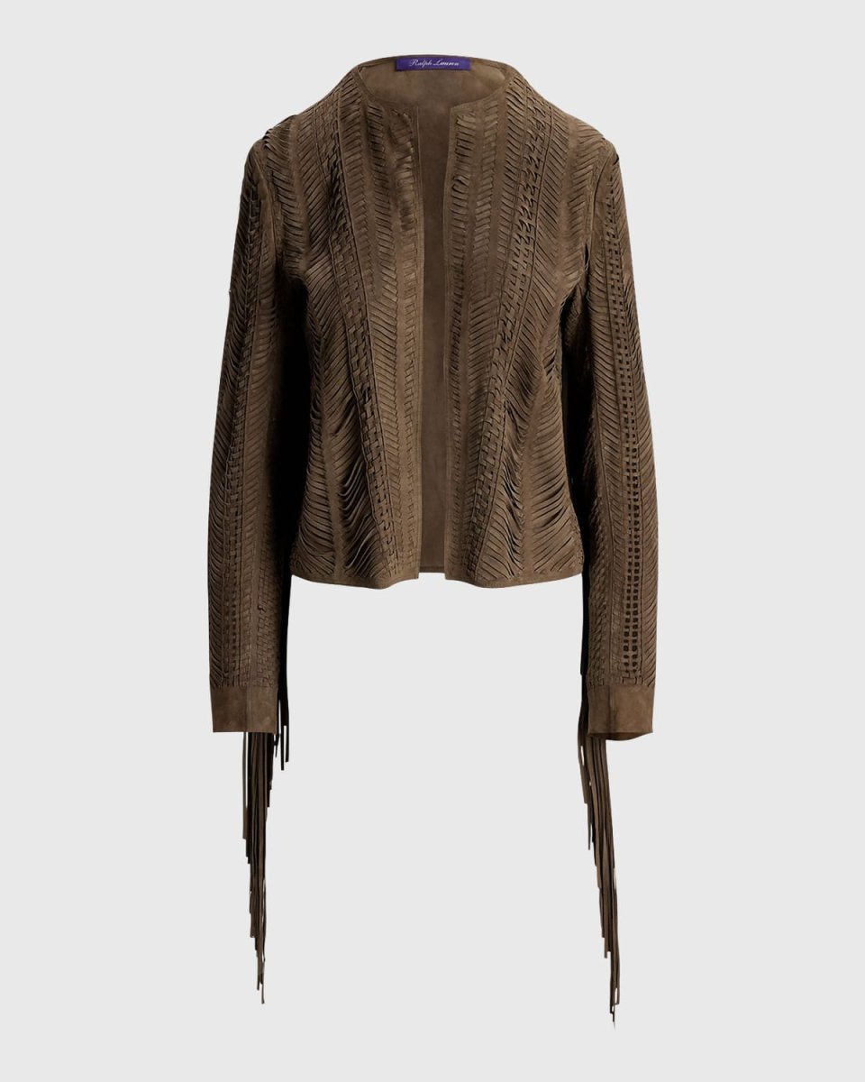 Christie Fringe-Trim Lamb-Suede Jacket