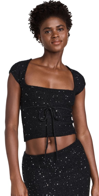 GUIZIO Miki Sequin Knit Top Black