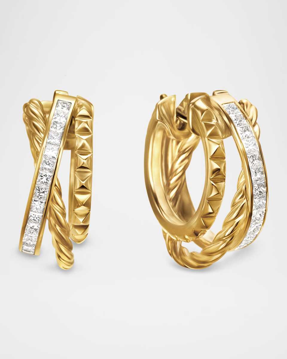 DY Crossover Trio Multi-Row Hoop Earrings with Diamonds in 18K Gold, 9mm