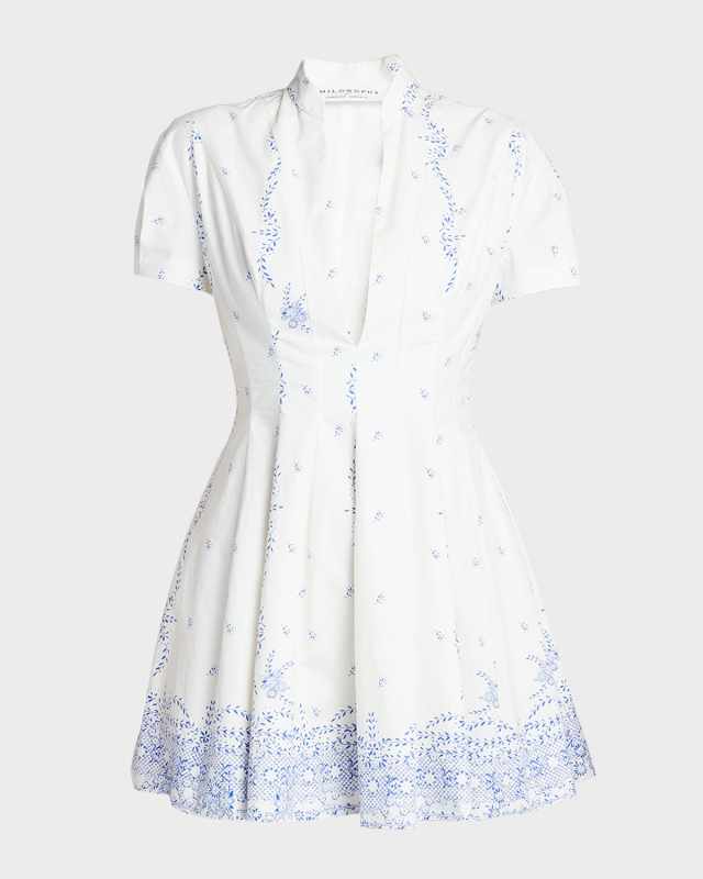 Printed Short-Sleeve A-Line Mini Dress