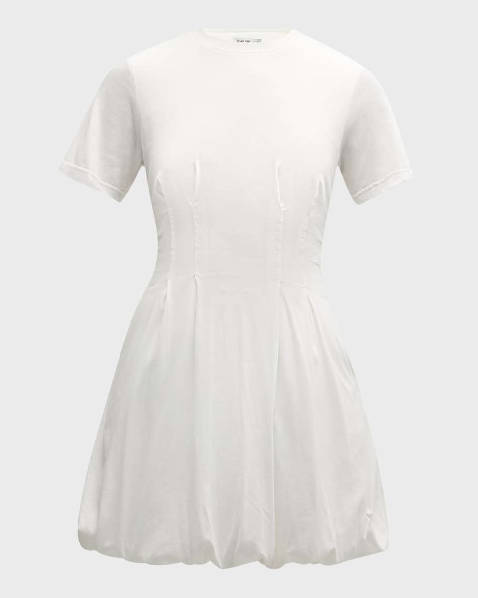 Pearson Short-Sleeve Bubble-Hem Mini Dress