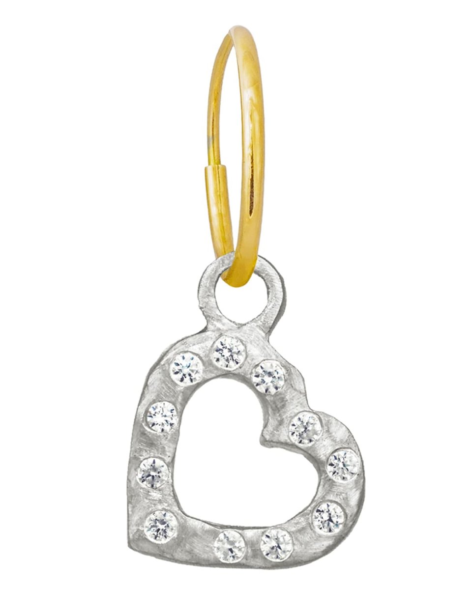 Single Small Compass Heart Drop Earring w/ Cubic Zirconia