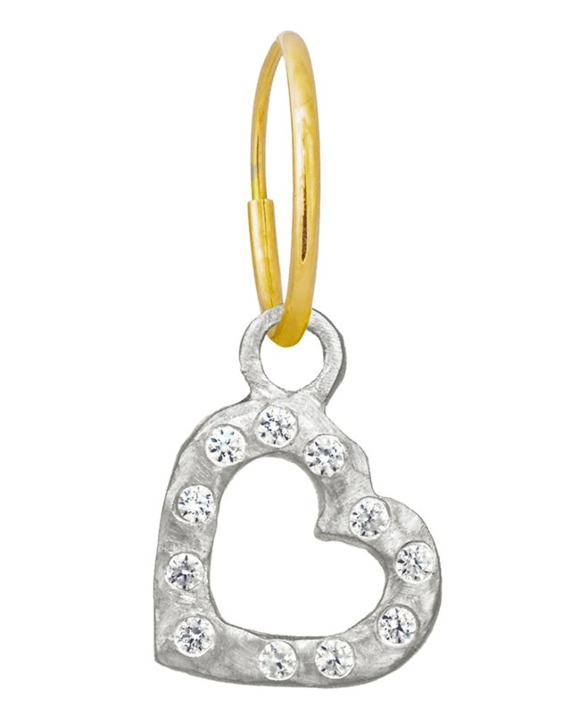 Single Small Compass Heart Drop Earring w/ Cubic Zirconia