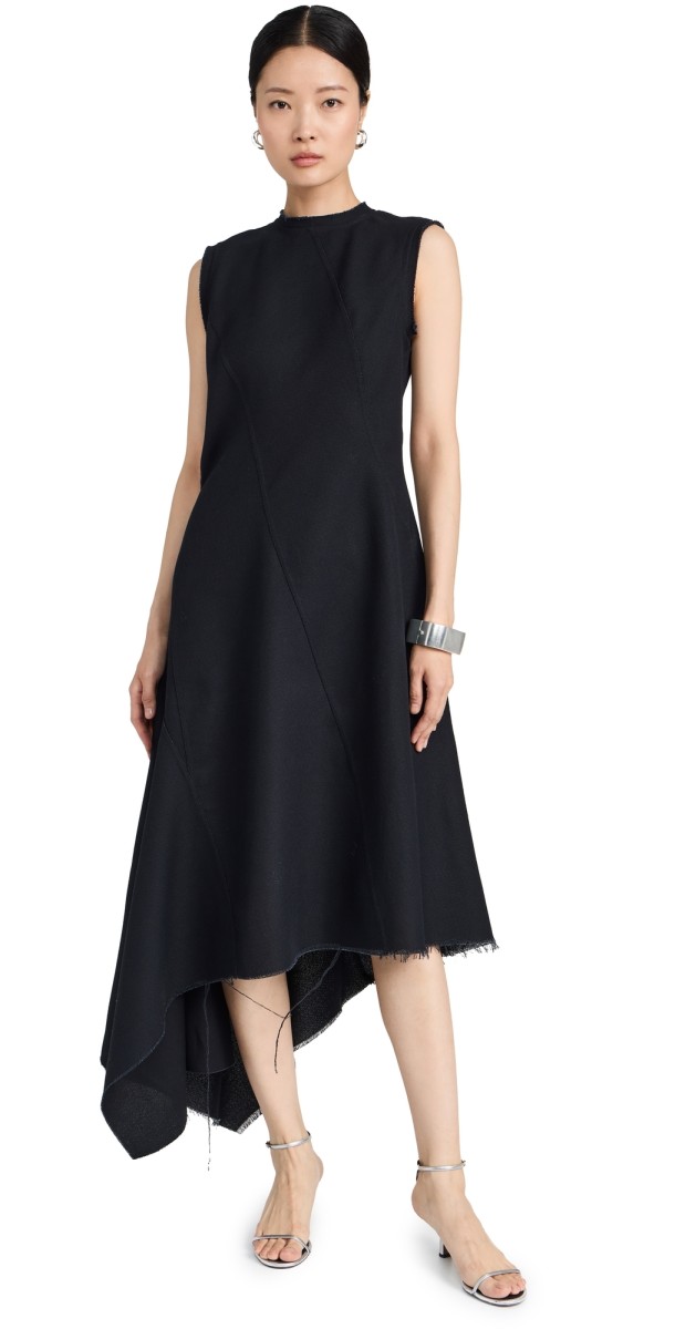 Marques'Almeida Long Sleeveless Twisted Asymmetric Hem Dress Black