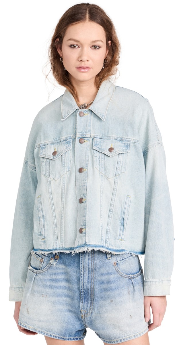 R13 Oversized Cut-Off Trucker Jacket Lennon Blue