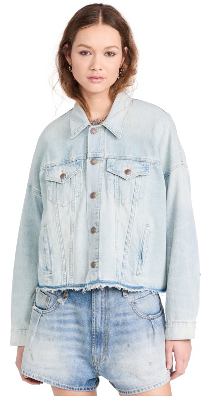 R13 Oversized Cut-Off Trucker Jacket Lennon Blue