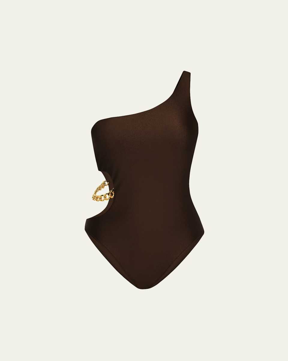 Ava Shimmer One-Shoulder Cutout One-Piece Swimsuit