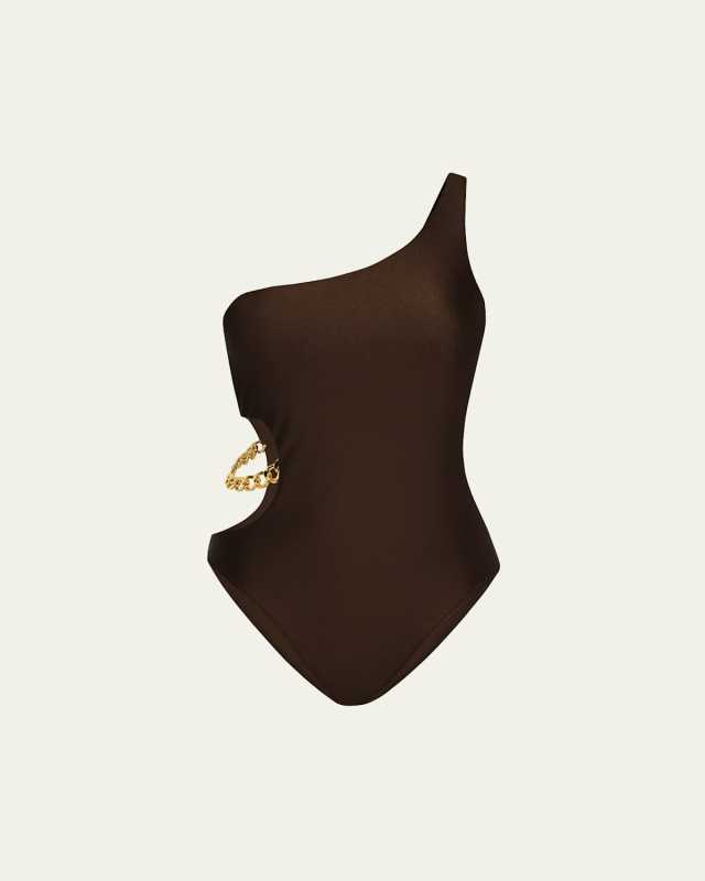 Ava Shimmer One-Shoulder Cutout One-Piece Swimsuit