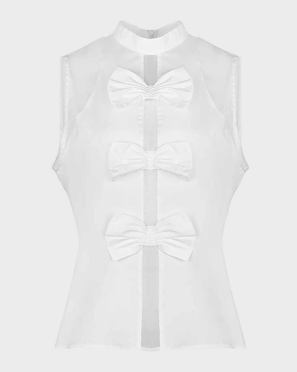Marceline Bow-Front Mock-Neck Blouse
