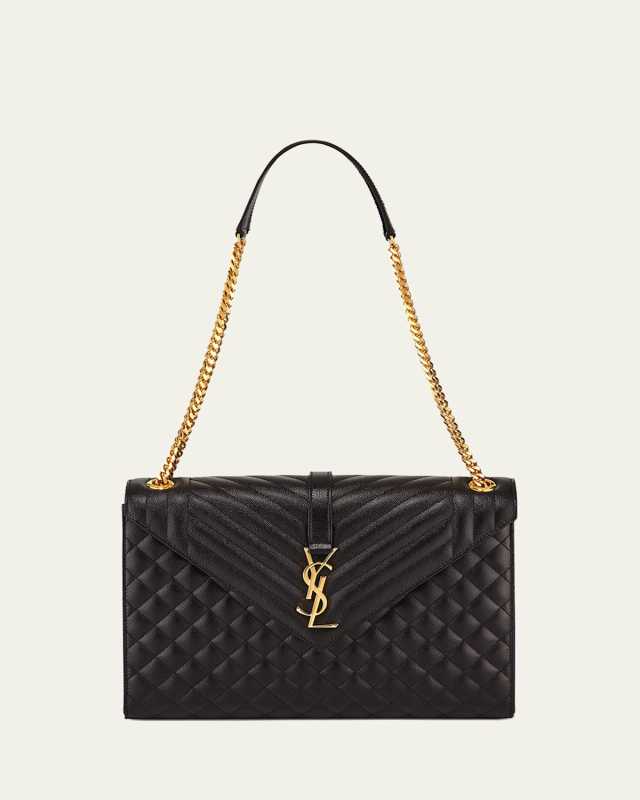 Envelope Triquilt Large YSL Shoulder Bag in Grained Leather