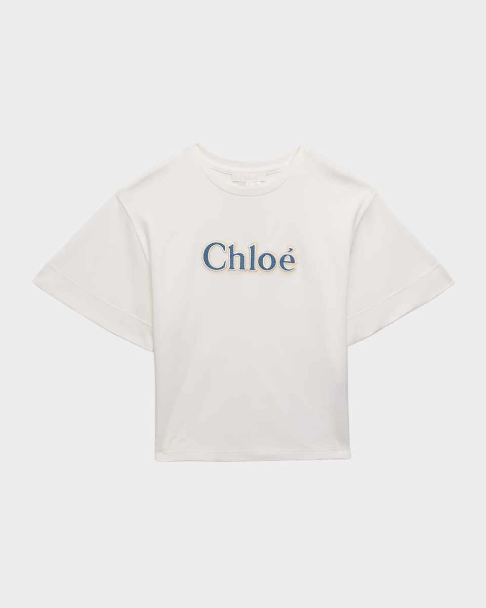 Girl's Denim Embroidered Logo-Print T-Shirt, Size 4-