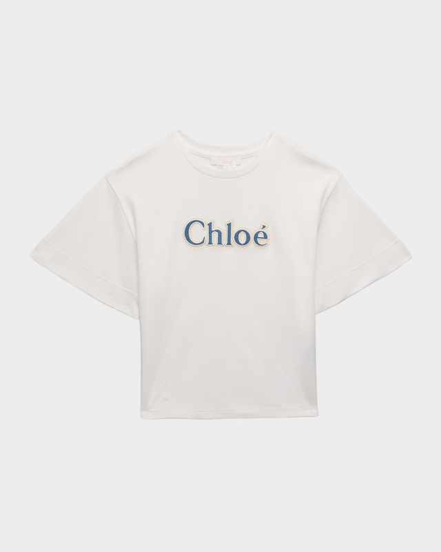 Girl's Denim Embroidered Logo-Print T-Shirt, Size 4-