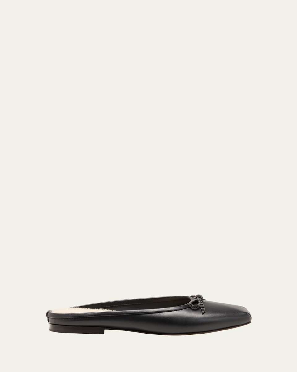 Leather Shearling Bow Ballerina Mules