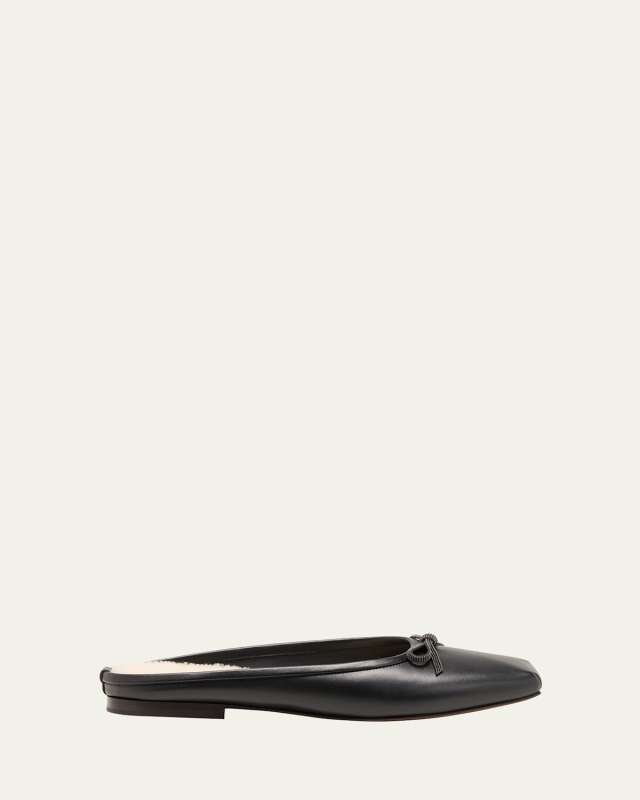 Leather Shearling Bow Ballerina Mules