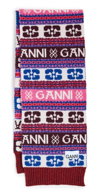 GANNI Graphic Wool Scarf Multicolour