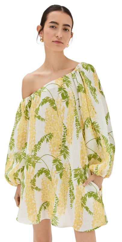 Bernadette Raquel Printed Linen Short Dress Wisteria/Small/Yellow on White
