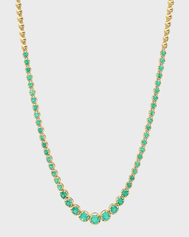 Yellow Gold Graduated Emerald Tennis Necklace