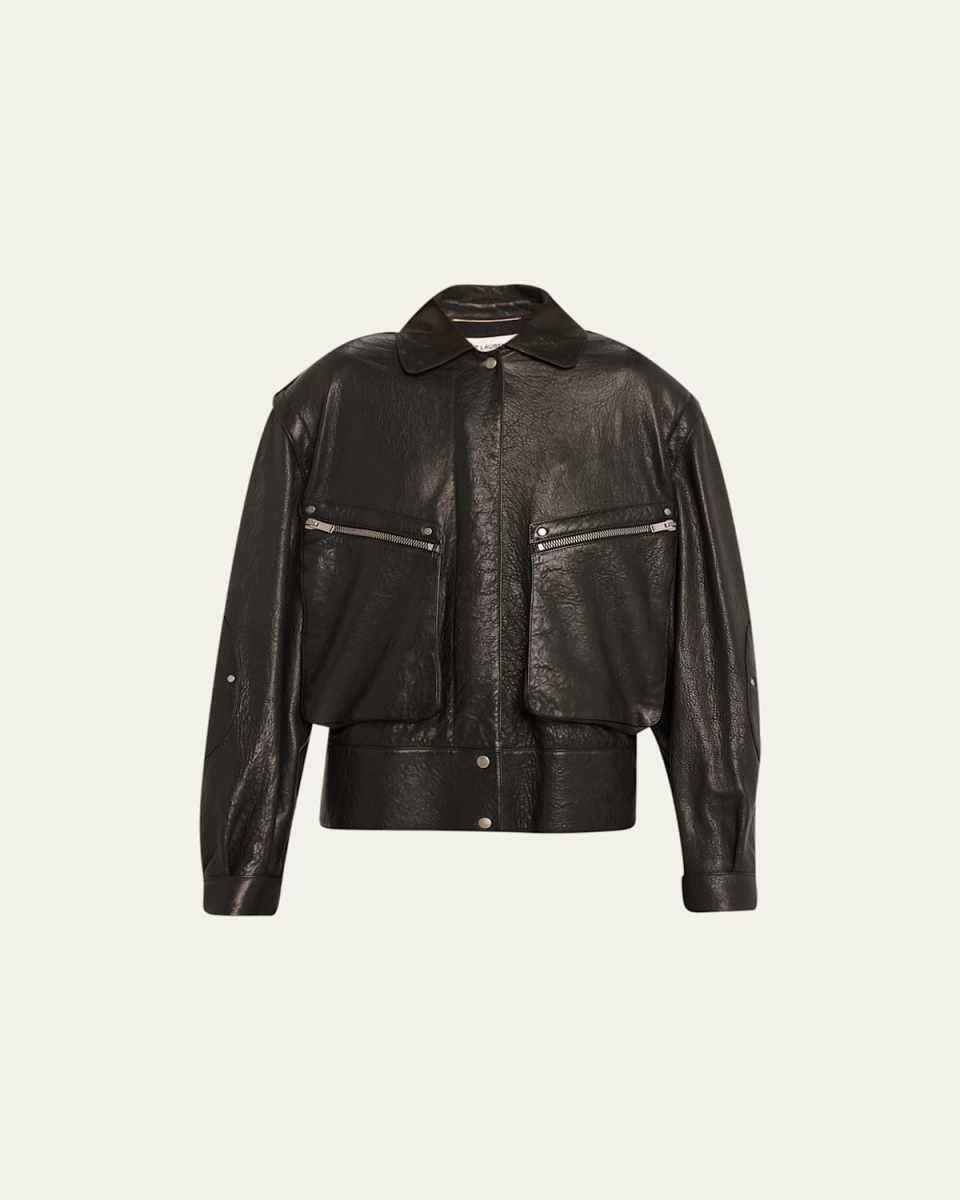 Leather Zip Cargo Pocket Jacket