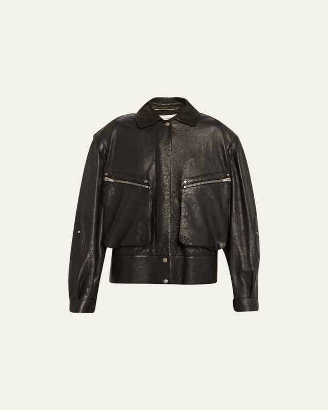 Leather Zip Cargo Pocket Jacket