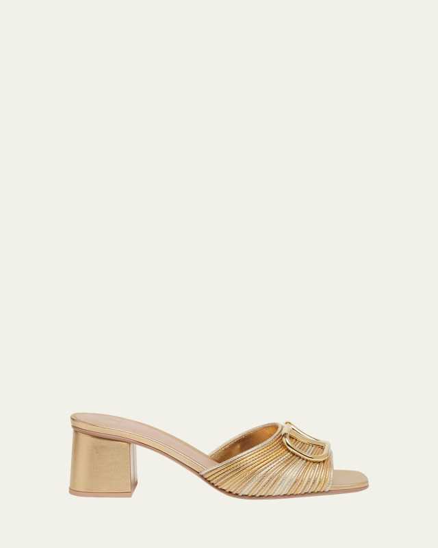 VLogo Metallic Block-Heel Slide Sandals