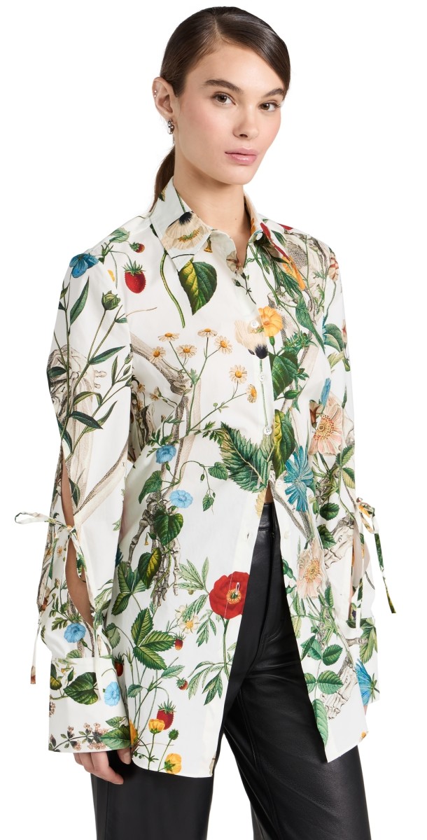 Monse Floral Skeleton Slit Sleeve Blouse Ivory Multi