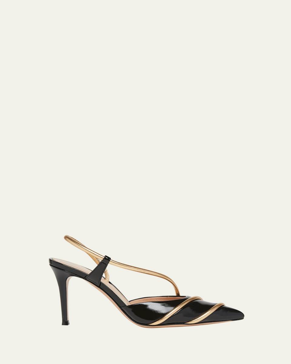 Metallic Leather Twist Slingback Pumps