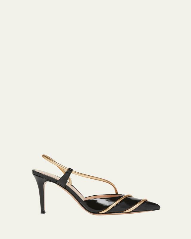 Metallic Leather Twist Slingback Pumps