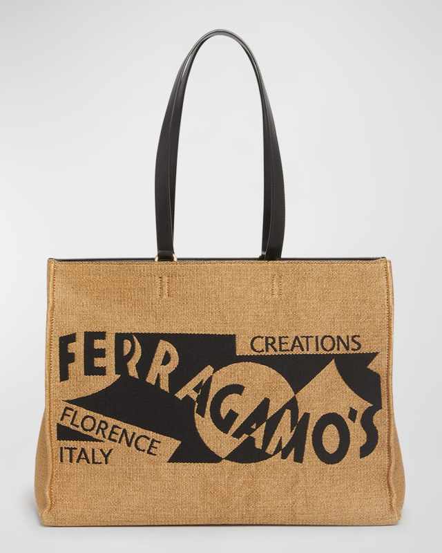 F Signature Raffia Tote Bag