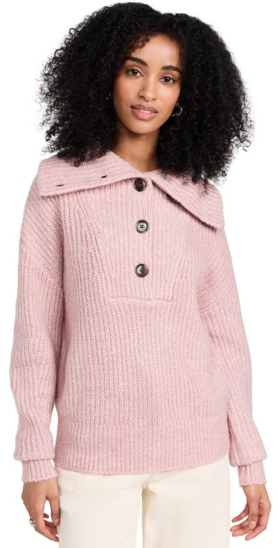 Varley Peverel Button Placket Knit Pullover Woodrose