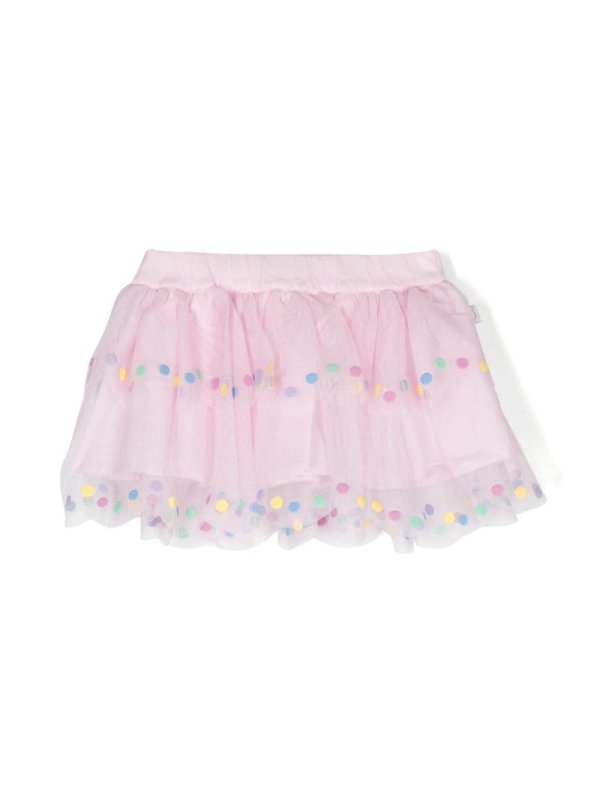 polka dot-trim tulle skir