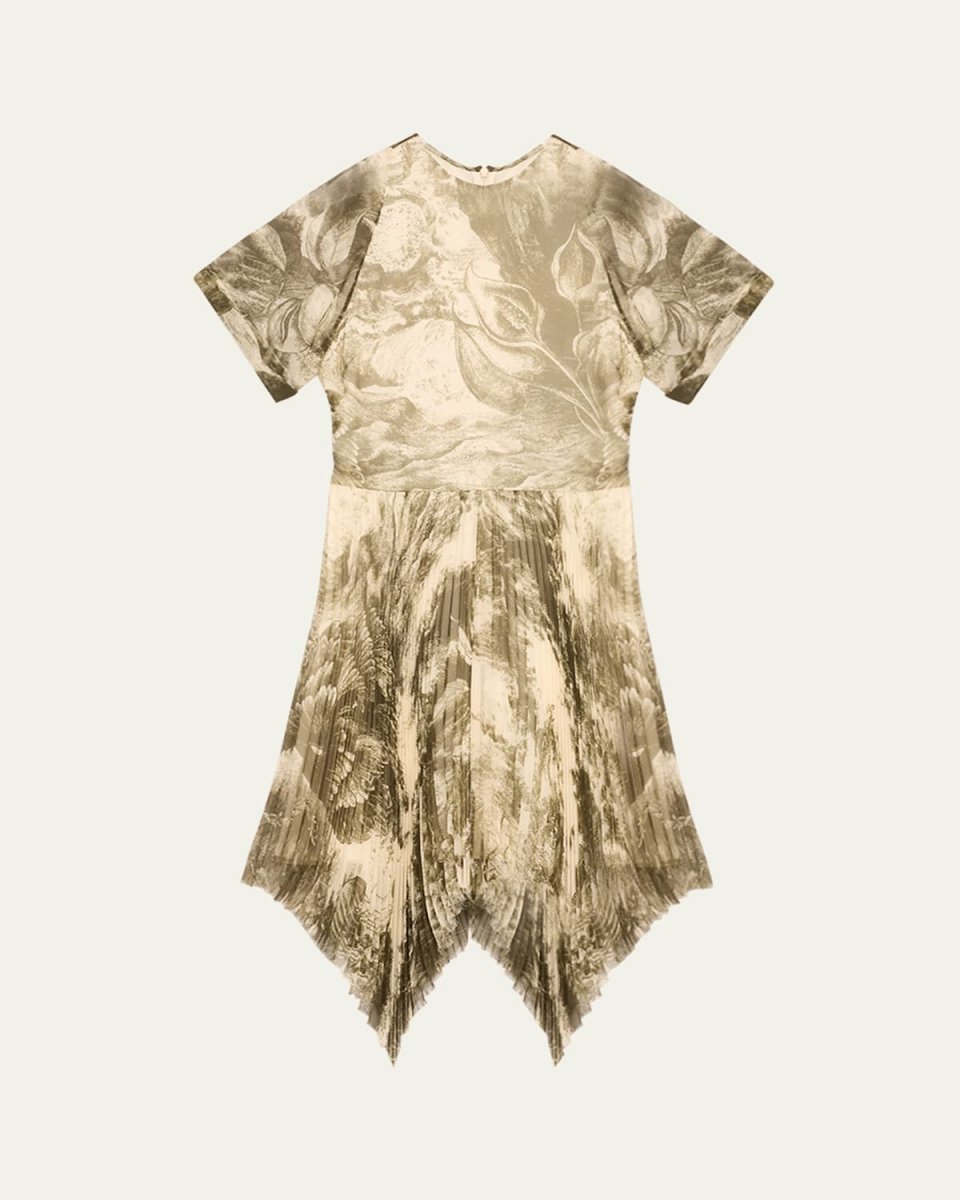 Oceanscape Printed Pleated Asymmetric Dress