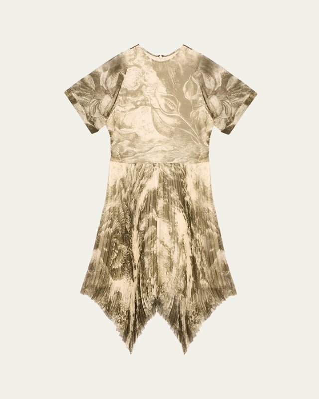 Oceanscape Printed Pleated Asymmetric Dress