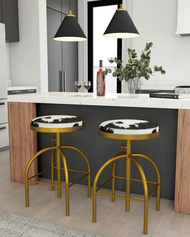 Hair-On-Hide Adjustable Barstool 26-39"