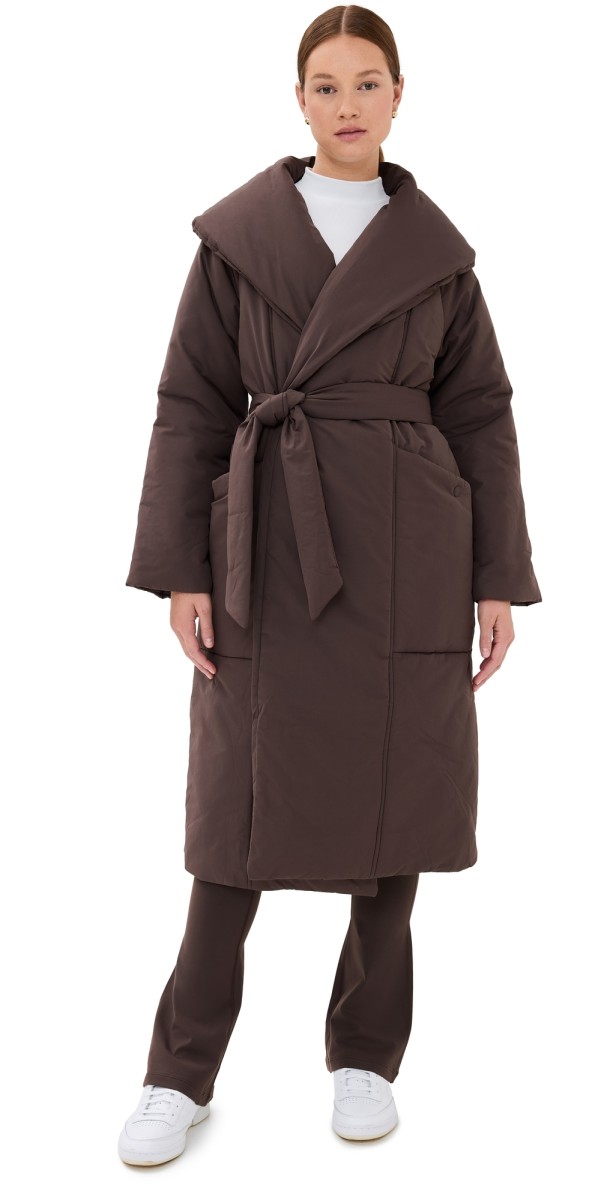Varley Ana Long Wrap Puffer Coat Coffee Bean
