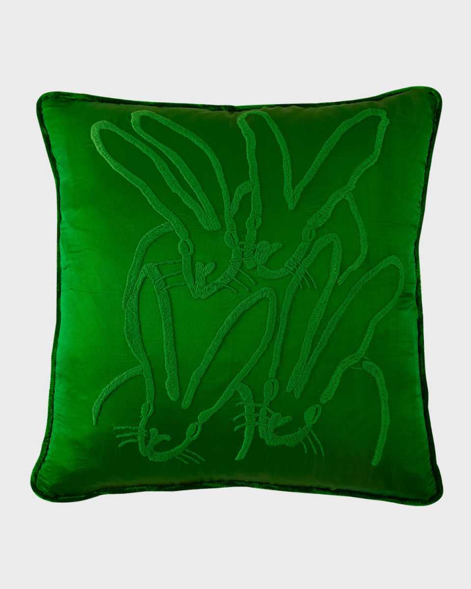 Hand-Embroidered Bunny Velvet Pillow