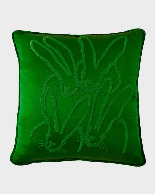 Hand-Embroidered Bunny Velvet Pillow