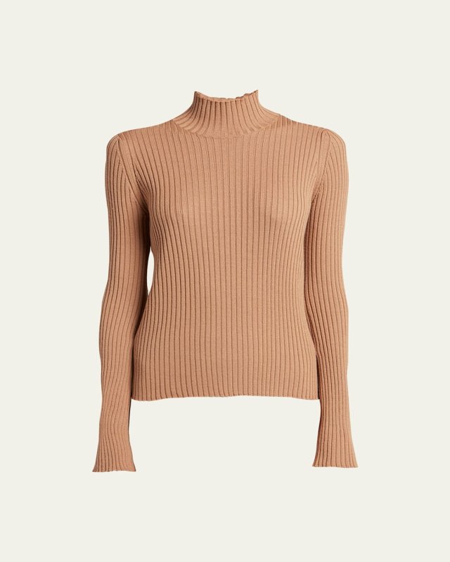 Wool-Blend Ribbed Turtleneck Top