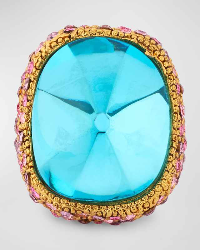 Multi Pink Pave and Aqua Center Adjustable Ring