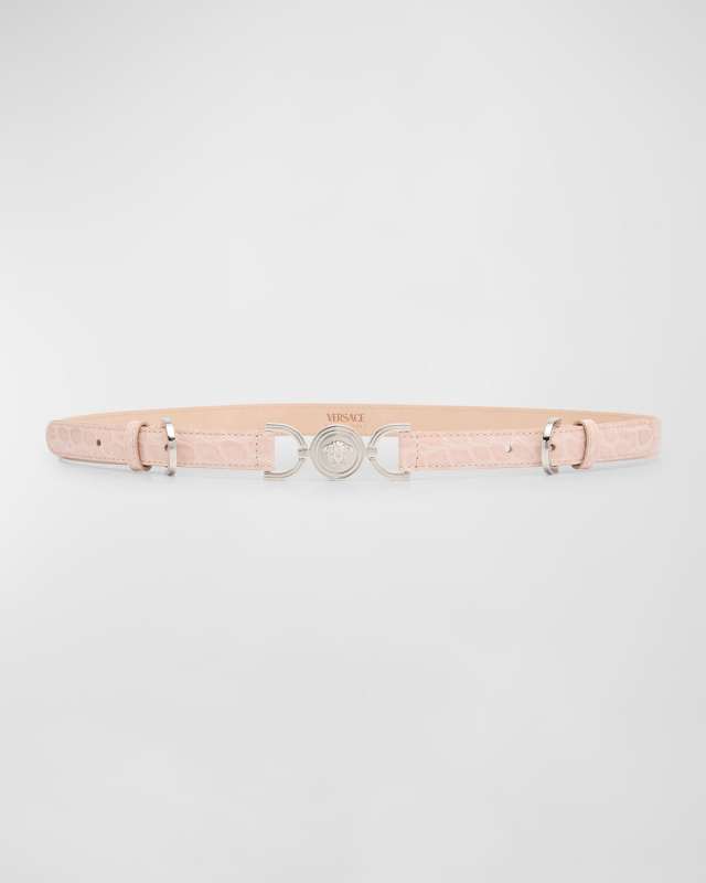 Medusa Croc-Embossed Leather Belt