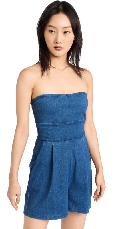 Susana Monaco Stretch Denim Romper Light Denim