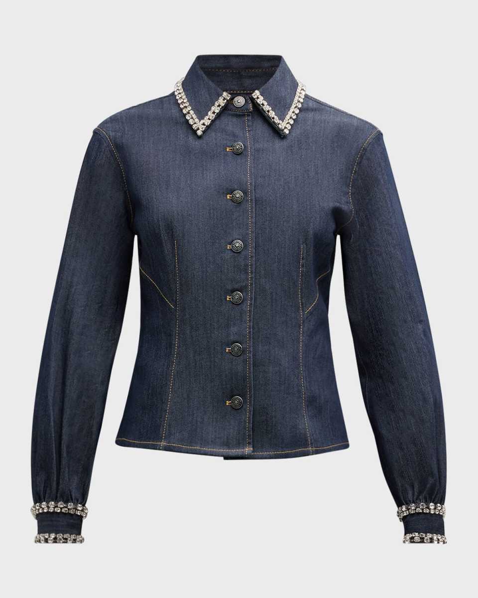 Autumn Embellished Denim Button-Front Top