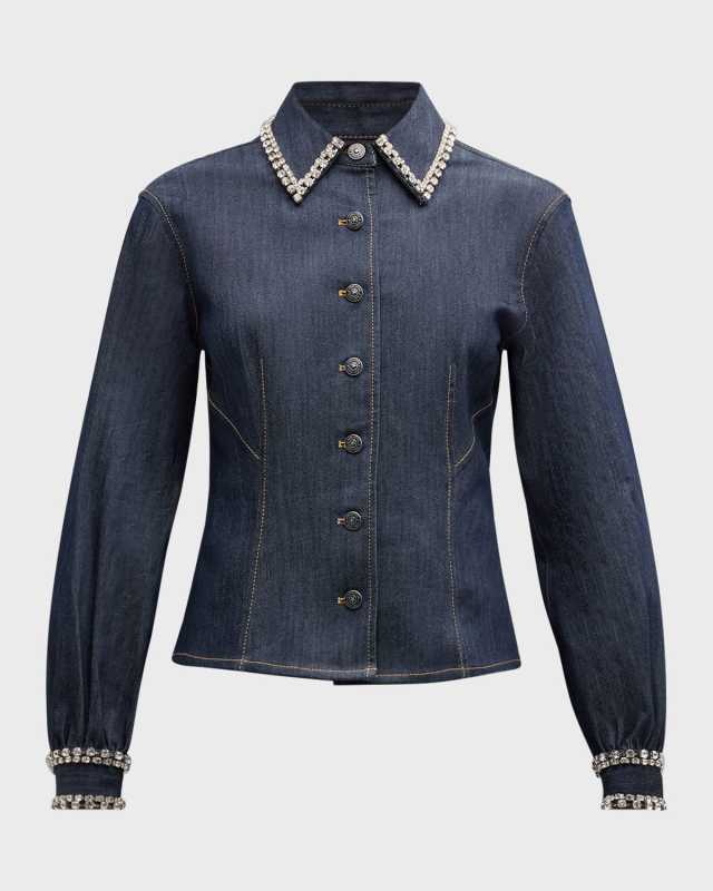 Autumn Embellished Denim Button-Front Top