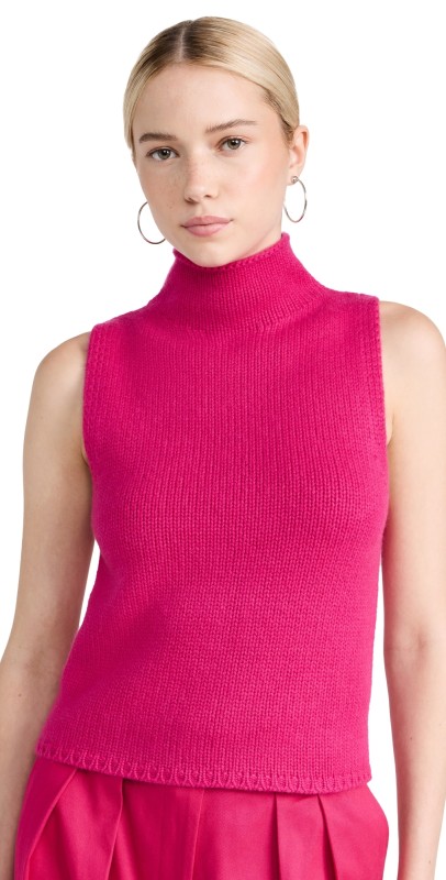 Sablyn Sleeveless Cashmere Turtleneck Lipstick