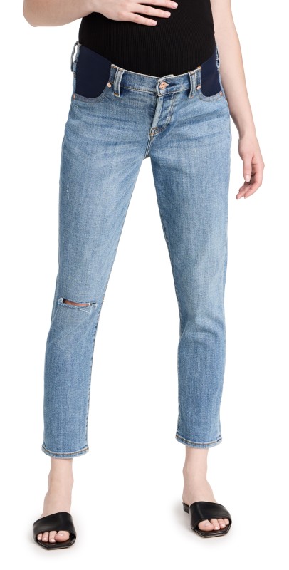 7 For All Mankind Maternity Josefina Jeans with One Knee Hole Brt Lt Brk Twil