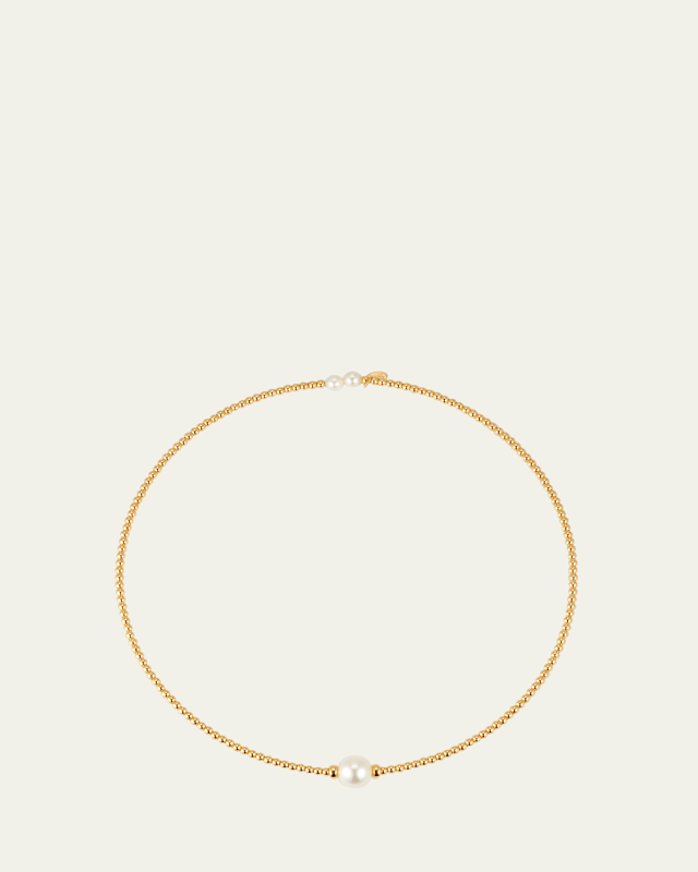 Olive Center Pearl 18K Yellow Gold Beaded Necklace